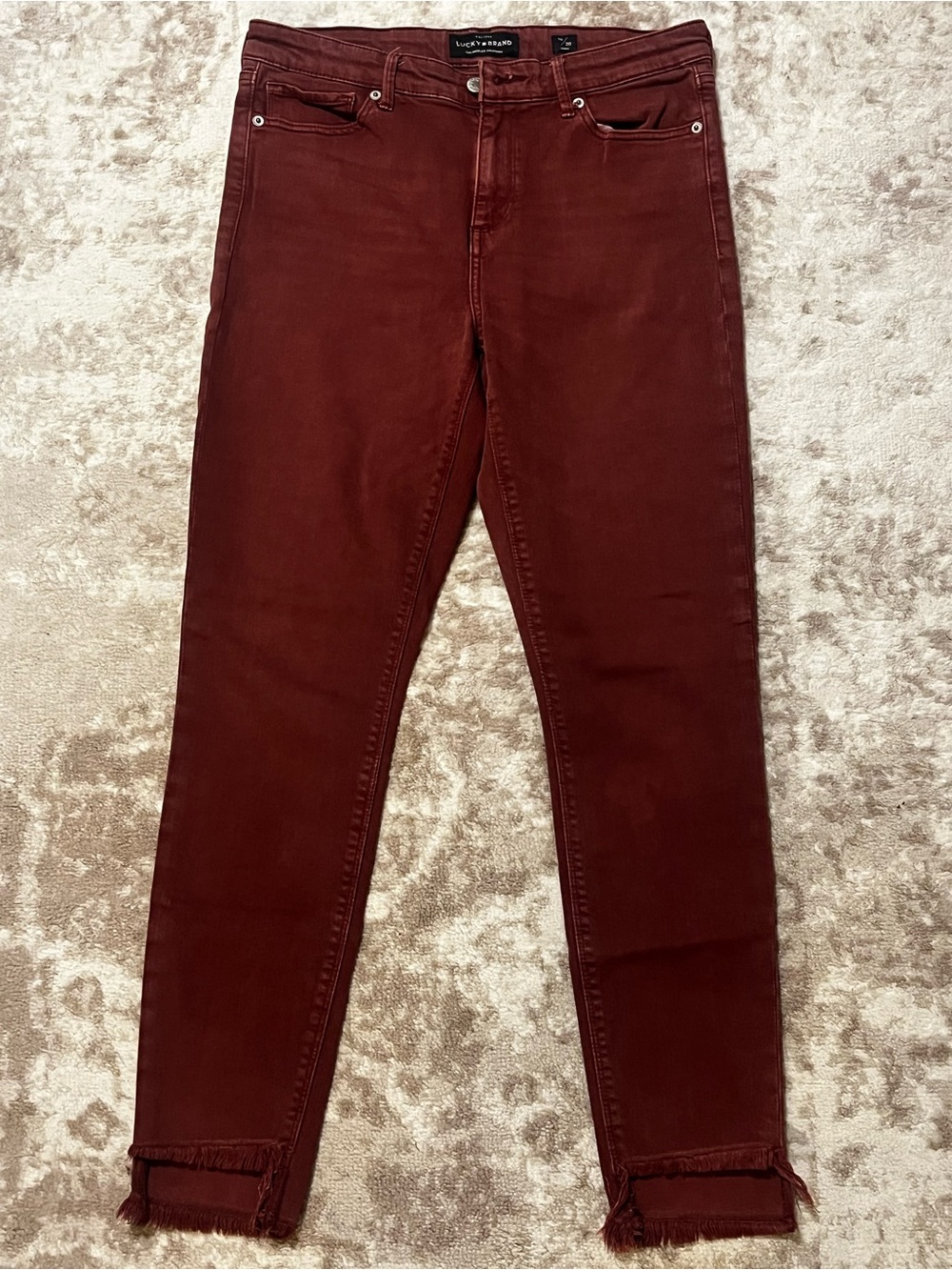 Lucky Brand Womens Jeans Size 10 30x27 Ava Skinny Ankle Released Raw Hem Maroon